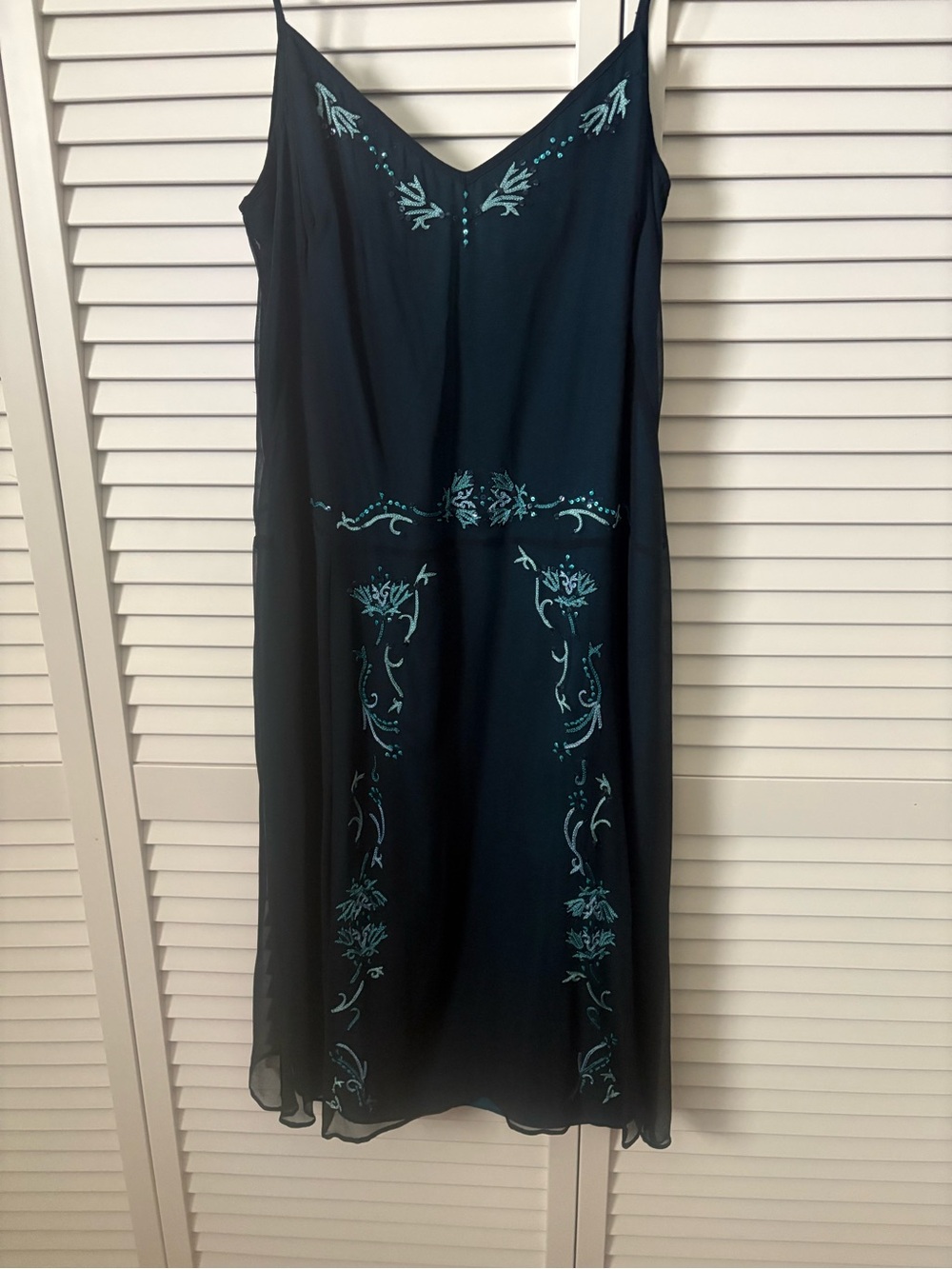 Laundry By Shelli Segal Navy Slip Dress with Teal Embroidery